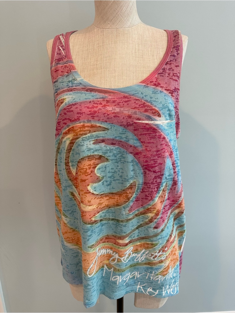 Margaritaville Pink, Blue & Orange Swirl Tank Jimmy Buffett Key West XL